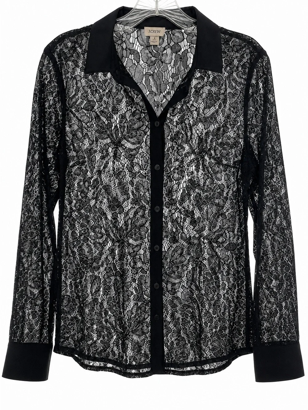 J. Crew Black Sheer Lace Button-Down Shirt EUC